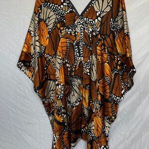 NWOT Silk Pineda Covalin Butterfly Print Poncho